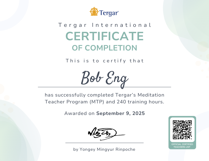Tergar International Certificate of Completion Meditation Teacher Program